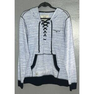 Women's Kimes Ranch blue heathered laceup hooded pullover sweater Size L Western